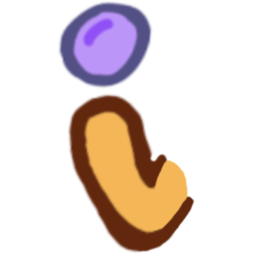 a yellow arm with a purple ball hovering above it